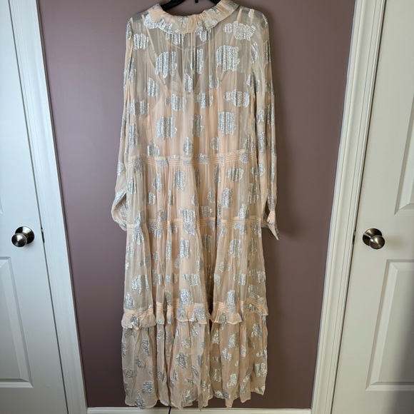 Anthropologie The Marais Chiffon Maxi Dress Shine Edition Peach Metallic 1X - Picture 9 of 14